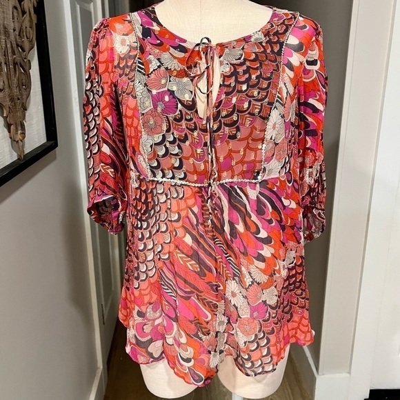 Monsoon Silk Multi Pattern Colorful Blouse with Ties - Picture 8 of 14